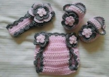 Crochet Baby Girl Headband Diaper Cover Outfit Photo Prop