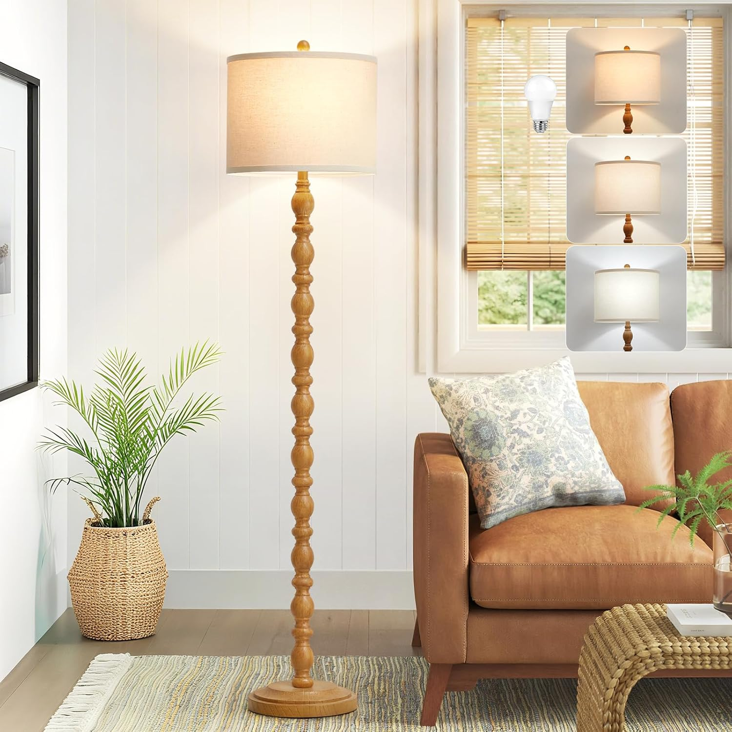 62-inch Rustic Farmhouse Floor Lamp with 3 Adjustable Color Temperatures for Living Room Bedroom