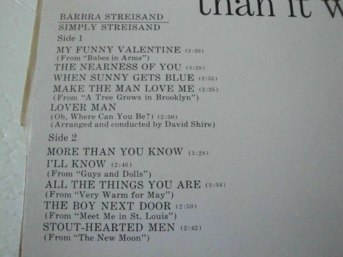 BARBRA STREISAND SIMPLY STREISAND VINYL LP COLUMBIA RECORDS WHEN SUNNY GETS BLUE - Picture 3 of 3