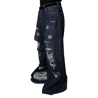 DOLCE & GABBANA Jeans Dark Blue Tattered Wide Leg Men Denim IT50