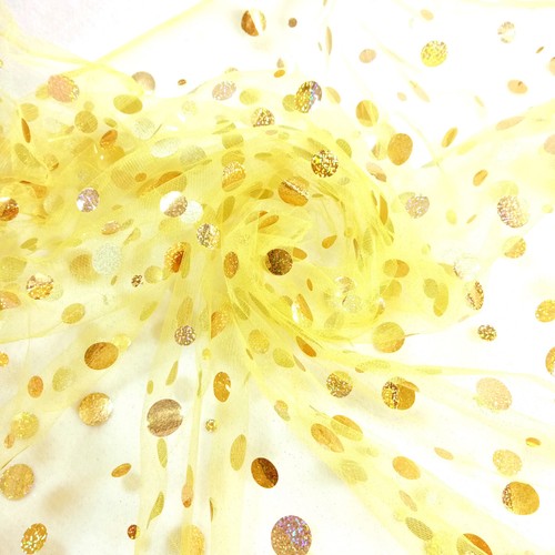 Yellow Gold Mesh Net Fabric Glitter Paillettes Crisp Non-Fray 59" Wide 7 Yards - Picture 7 of 12