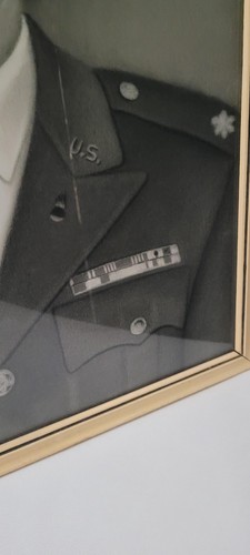 Vintage Asian American Military Chalk Framed Portrait Man Uniform Painting 19" - Picture 8 of 9