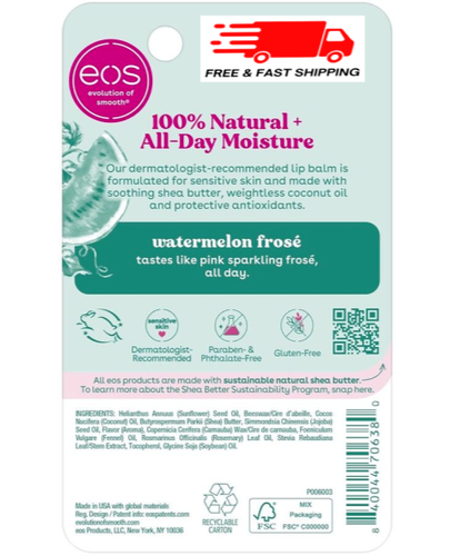 Eos 100% Natural Lip Balm- Watermelon Frosé, Dermatologist Recommended - Picture 4 of 6