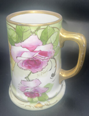 Antique TURN VIENNA Austria HP Artist Signed H.Obot Tankard Mug Stein Roses 5.5 