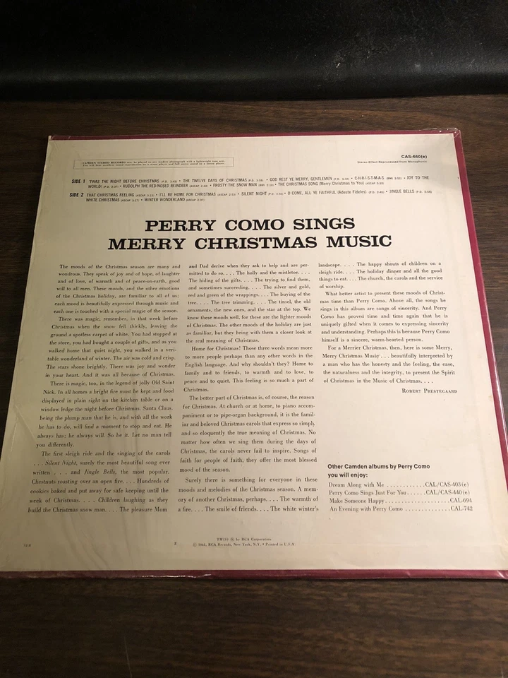 Perry Como Sings Merry Christmas Music Vintage LP - Image 2 of 4