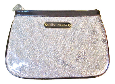 Betsey Johnson Silver Make Up Case, Silver Metallic Threads, Plastic Coated