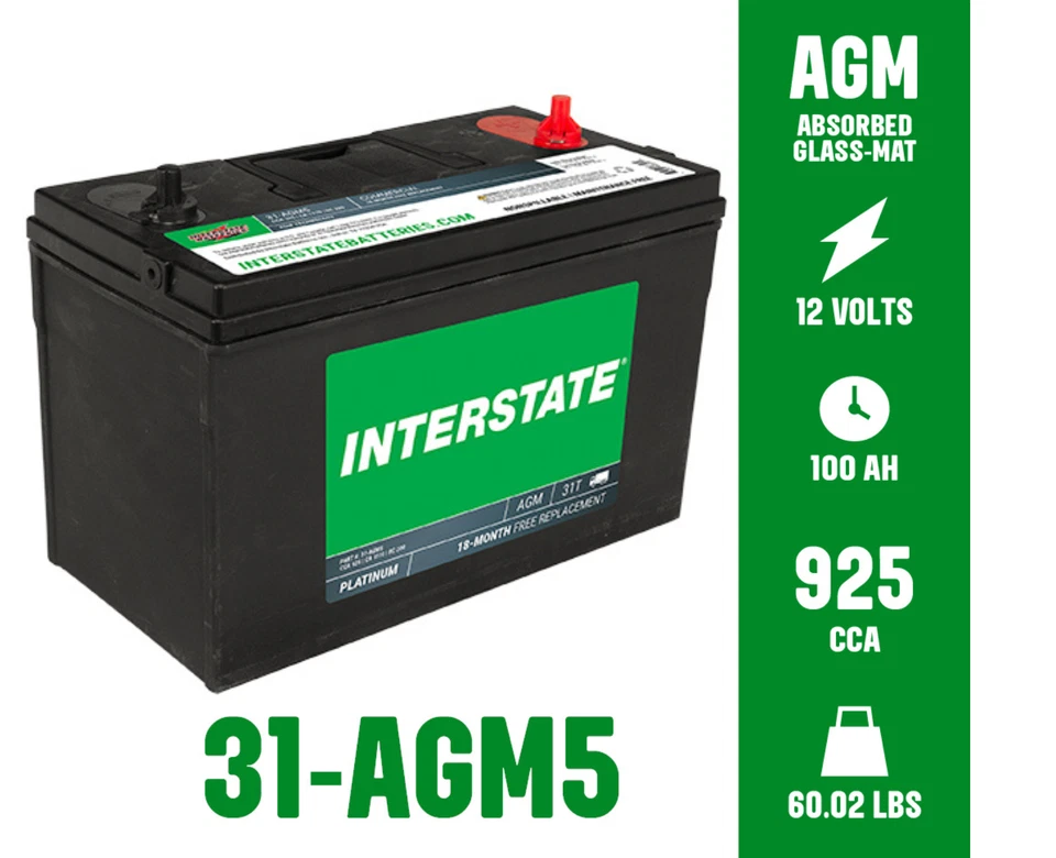 Baterías Interestatales Marinas Ciclo Profundo Grupo de Baterías Tamaño 31 12V 100Ah (31-AGM5) Foto 2 de 4