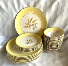 Vintage AUTUMN GOLD by Century Service--Yellow rim wheat pattern (24 pcs)