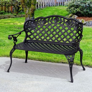 Outsunny Garden Bench Park Chair Cast Aluminium Outdoor 2 Seater