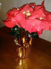 Faux Poinsettia Plant Holiday Christmas Tabletop Decor Piece Brand New 