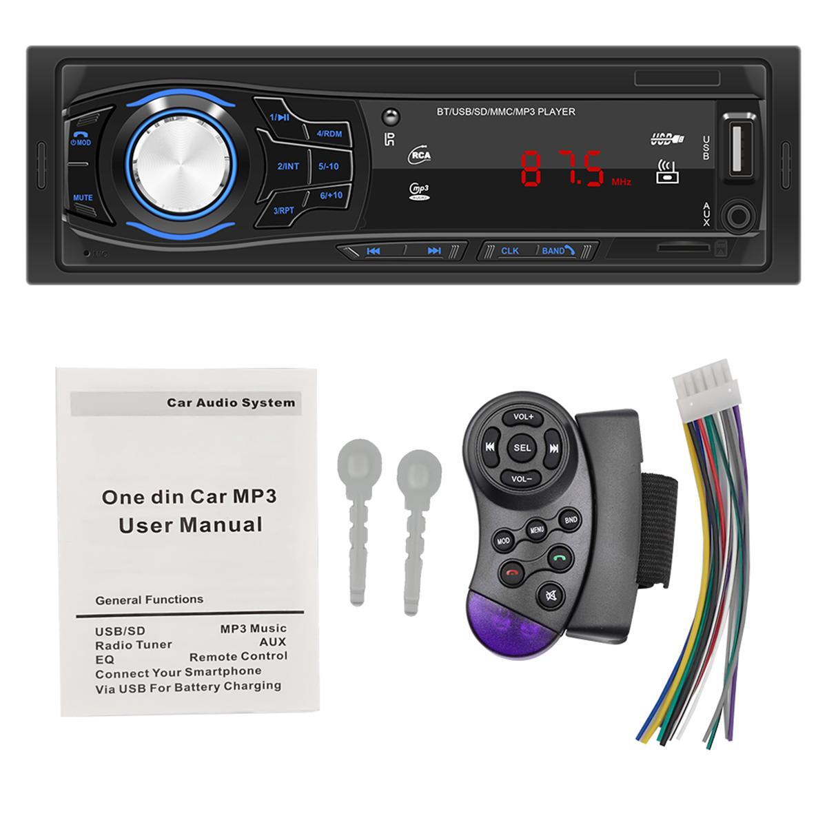 Car MP3 Player BT FM Stereo Radio Audio USB AUX TF+Steering Wheel Remote Control