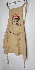 King Of The Grill Spellout Apron Biege Embroidered Cookout Barbeque