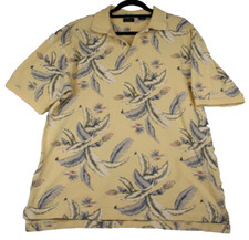Vintage IZOD Yellow Palm Leaf Hawaiian Polo Shirt Button Up Cotton Men's Large L