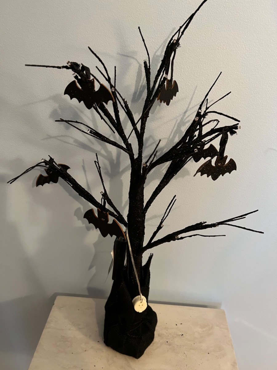 Martha Stewart Light Up Black Halloween Tree Orange LEDs Glitter