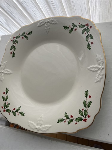 Plato cuadrado de Navidad LENOX Holiday 12" adorno dorado NUEVO - Imagen 3 de 13