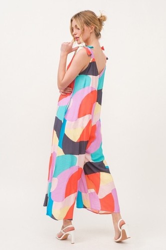 And The Why Tied Shoulder Straps Wide-Leg Geo Print Jumpsuit Artsy Stylish - Picture 3 of 9