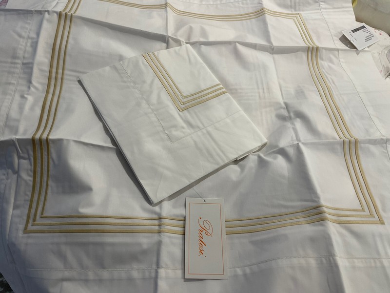 $3075 Pratesi Italy NWT 3pc Queen Duvet Cover 3 Line Embroidery Beige Angel Skin