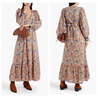 ANTIK BATIK Paolina gathered floral-print cotton-voile maxi dress size M CL  | eBay