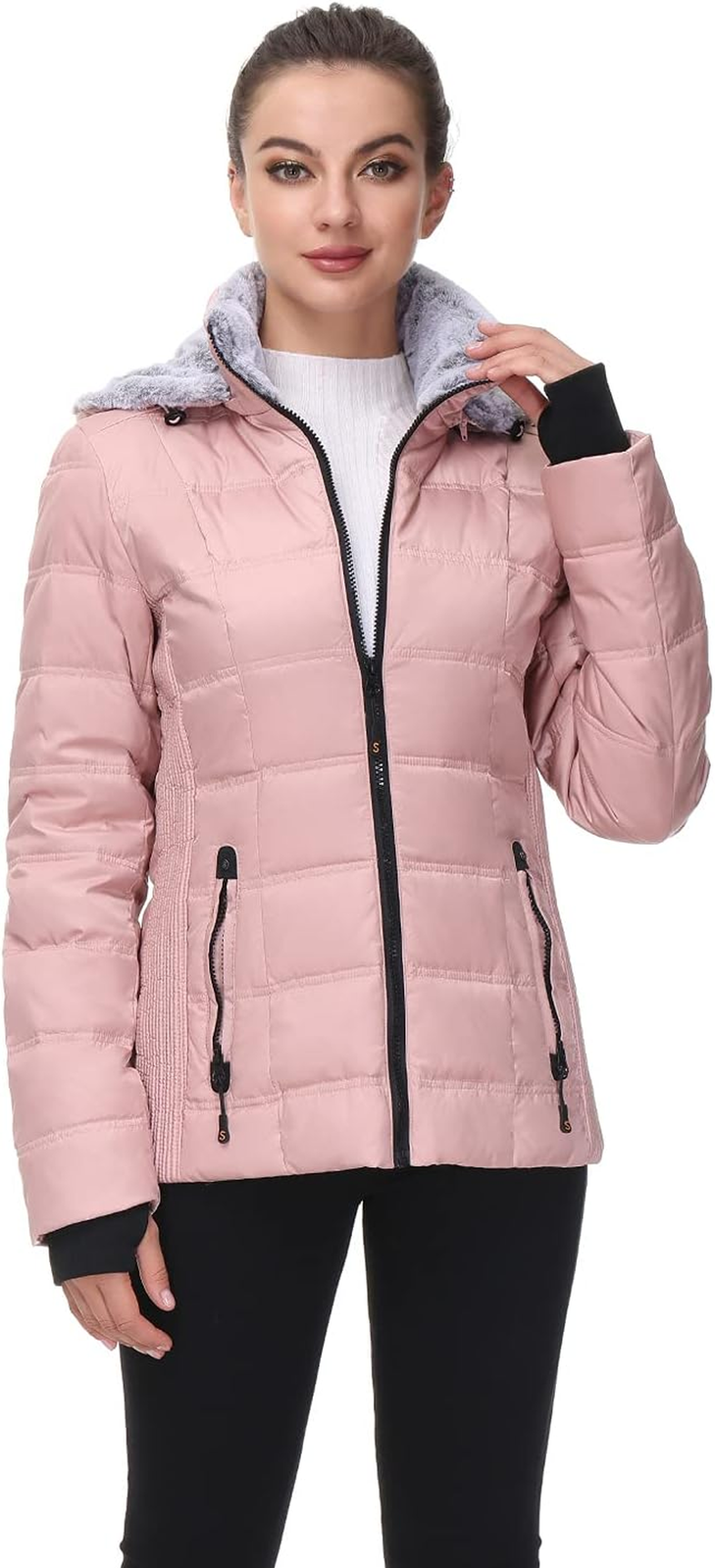 SLOW down Women down Puffer Jacket with Hood Hooded Winter down Puffer