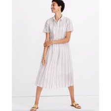 MADEWELL Striped Midi Shirtdress Rust Stripe Afterglow Red White Sz M {3P21}
