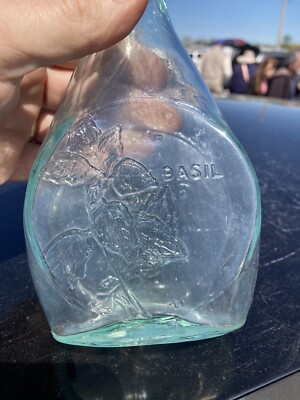 Scarce Vintage Basil Herb Of The Month Clevenger Bros Embossed Bottle 5 Of 12