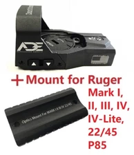ADE RD3-015 Red Dot Sight +mount  Ruger Mark I,II,III,1,2,3,4,IV,22/45 pistol