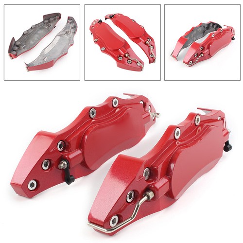 Pair Car 3D Metal Brake Caliper Covers Universal Front & Rear Large Colorful Red - Picture 2 of 12