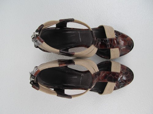 Donald J Pliner Women's Cork Wedge Canvas Croc Embossed Leather Sandals Size 7.5 - Picture 7 of 11