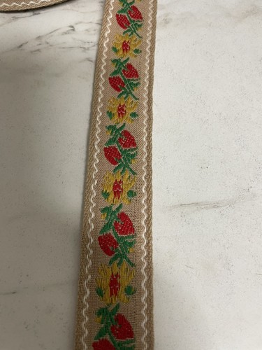 Vtg Boho Ribbon Strawberries & Sunflowers Embroidered Woven Sewing Trim 14.5 y - Picture 5 of 8