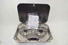 Dometic PI8022 2-Burner RV / Marine Propane Teardrop Cooktop Stove w/ Glass Lid