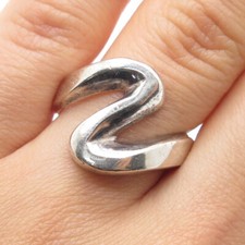 925 Sterling Silver Vintage Mexico Modernist Wavy Ring Size 8.5