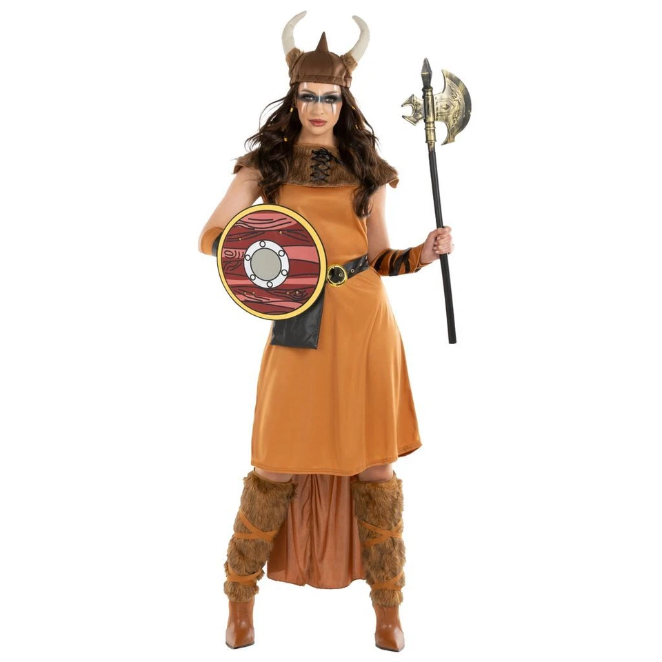 Mujer Guerrero Vikingo Princesa Disfraz + Casco Nórdico Bárbaro Dama Halloween Foto 2 de 4