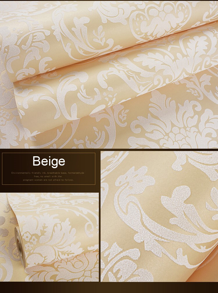 9.5m 5 Colors Luxury Damask Embossed Flocked Textured Nonwoven