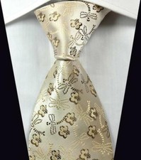 Hot Classic Animal Beige Brown JACQUARD WOVEN 100 Silk Men's Tie Necktie