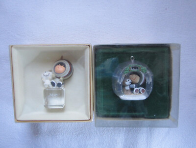 Hallmark Ornament FROSTY FRIENDS LOT 1980 & 1981 Eskimo & Bear Ice Block & Igloo