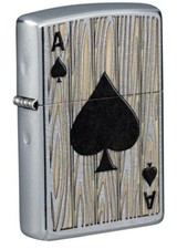 ACE OF SPADE / ZIPPO LIGHTER WOOD GRAIN LOOK / STREET CHROME NEW & MADE IN USA