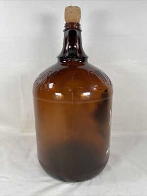 Vintage Amber Brown Glass Clorox Gallon Bottle with Hand Painted