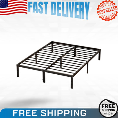 Queen Metal Bed Frame, Steel Slats, Storage, Easy Assembly, Black