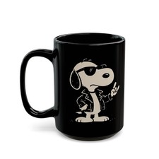 Divertida Taza Negra Perro Rock and Roll Snoopy Taza Cerámica Genial Dibujos Animados Fan Regalo