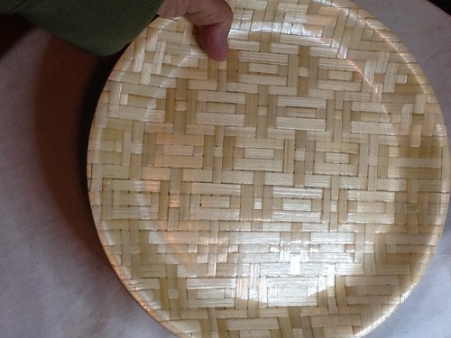 BAMBOO PLATES (SET OF ELEVEN) 11" SMALL WEAVE, PRESSED NATURAL COLOR 102023B - Picture 2 of 5
