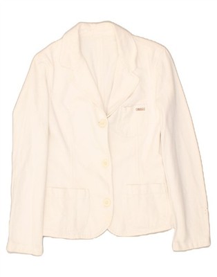 ROY ROGERS Damen Blazer Jacke 3 Knöpfe UK 10 Small Weiß Baumwolle BB40