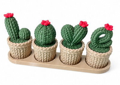 Rosa Kaktus Schreibtisch Dekor Set 3D gedruckt PETG Büro Zuhause Regal Ornament