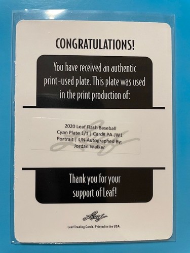 Jordan Walker – 2020 Leaf Flash Baseball #PA-JW1 Cyan printing plate 1/1 - Picture 2 of 2