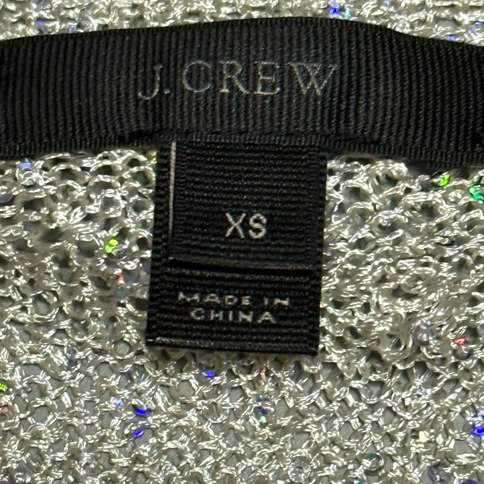 Suéter J.Crew XS Plateado Lentejuelas Tejido Metálico Cuello en V Vacaciones Glamour Elegante Foto 4 de 4