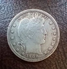 1908 O Barber Quarter Liberty Head New Orleans Silver Coin
