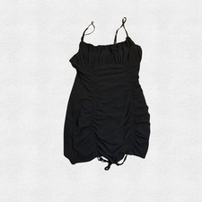 Cotton Candy LA Ruched Bodycon Black Mini Cami Dress Medium Stretchy Y2K Emo LBD