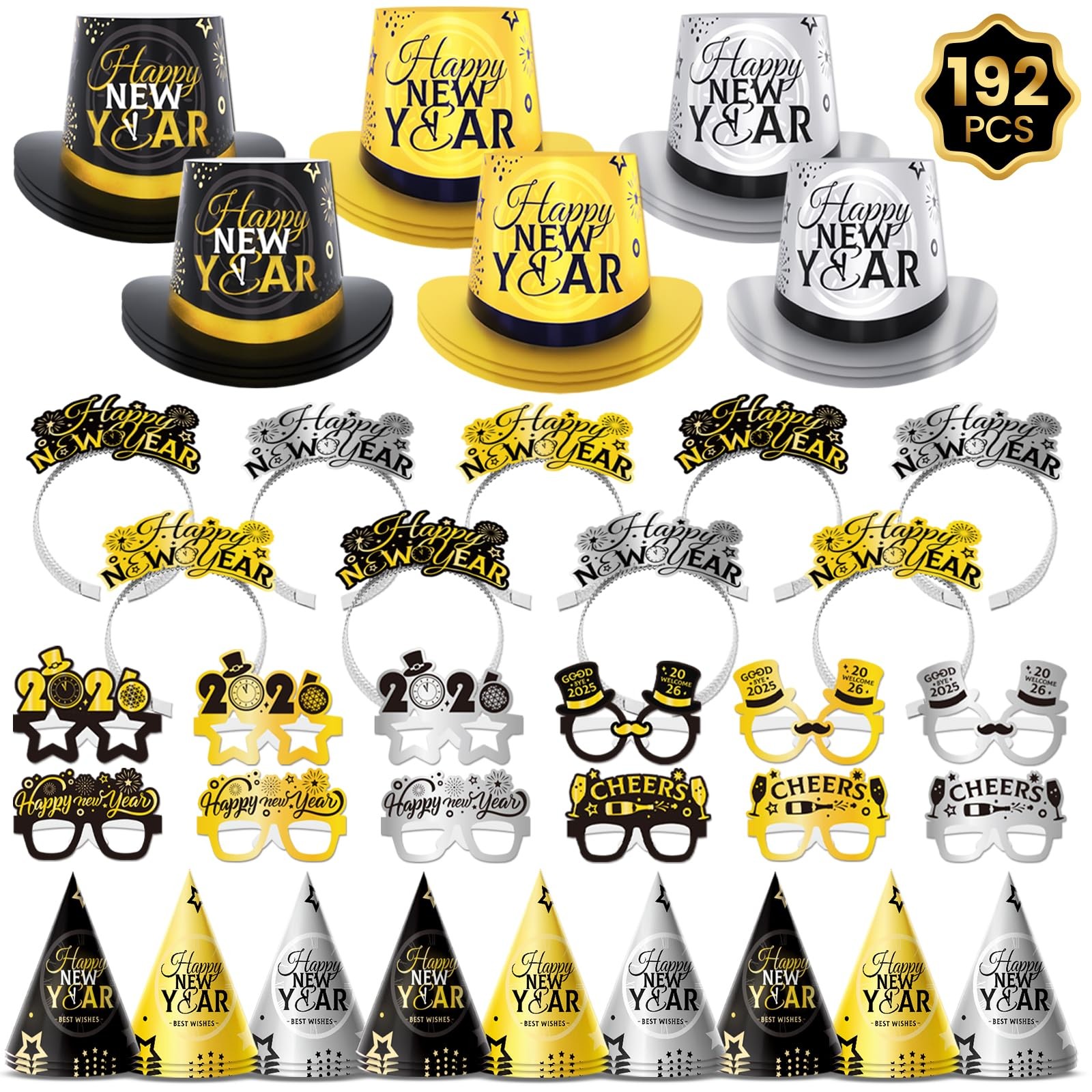 192PCS New Years Eve Party Supplies 2026 for 96 Guests, Happy New Years Decor...