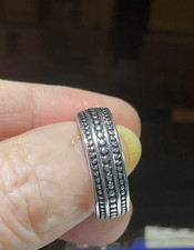 Stacking 925 Sterling Silver Raised Beaded Band Ring, Size 6 1/2, STYLISH