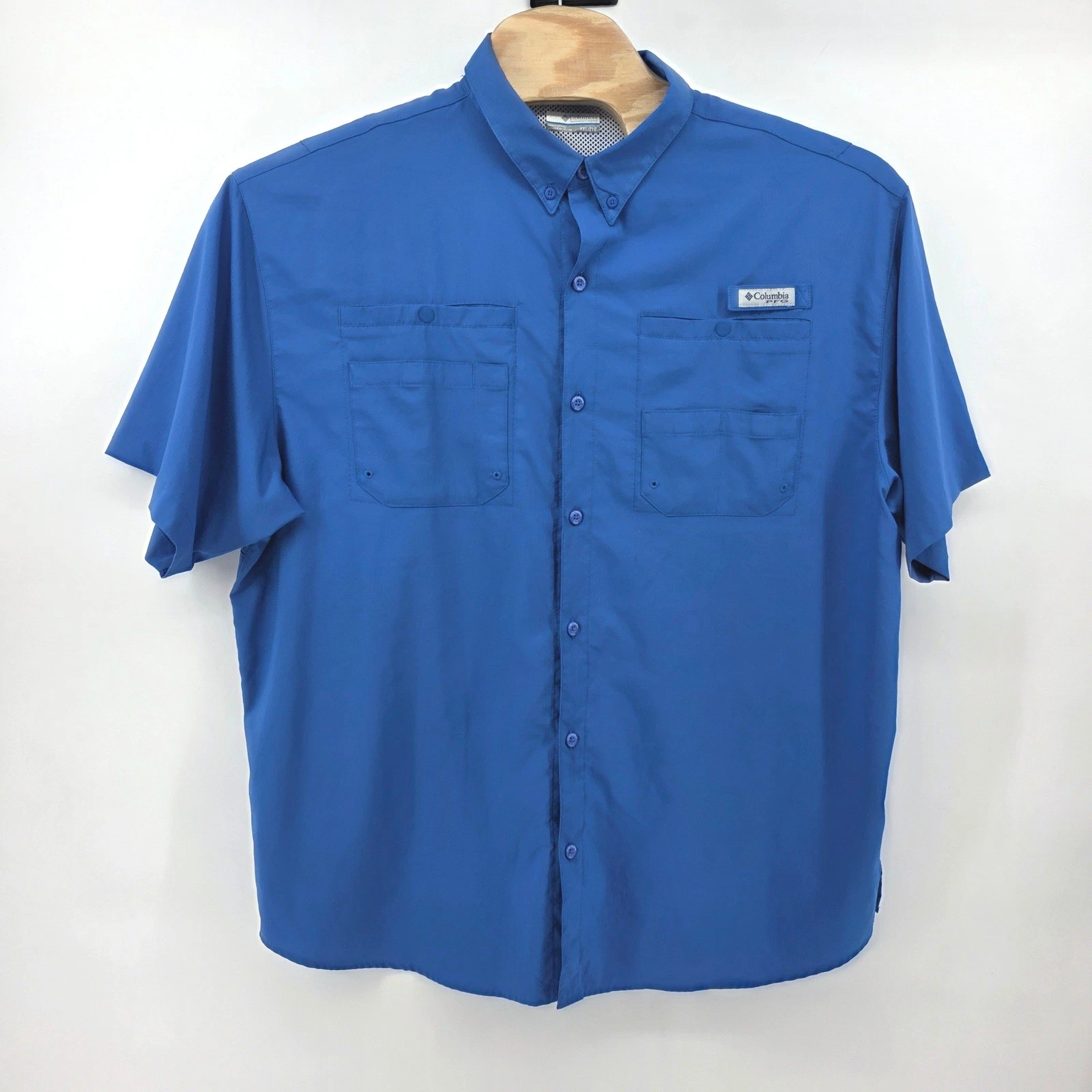 Columbia PFG Tamiami II Fishing Shirt Mens XXL Blue Short Sleeve Button Up