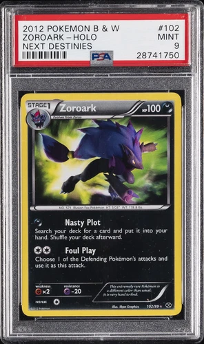 2012 POKEMON B&W NEXT DESTINIES #102 ZOROARK-HOLO PSA 9